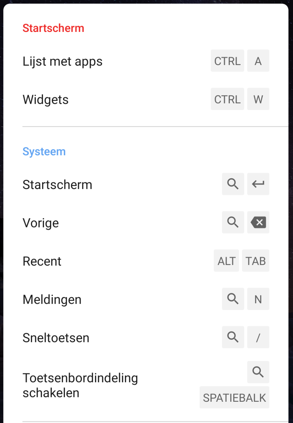 Android shortcuts - Keyboard access